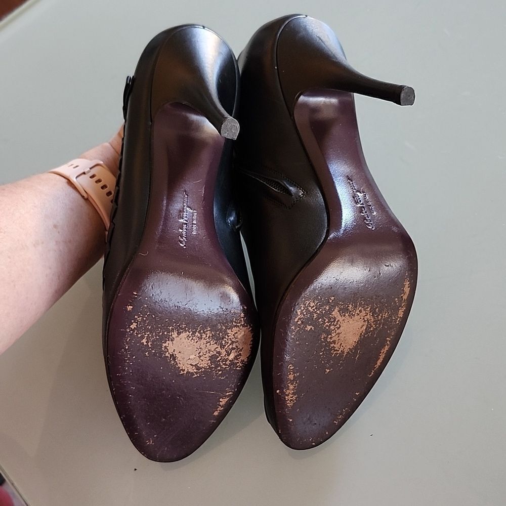 Salvatore Ferragamo‎ Braided Accent Witchy Leather Ankle Bootie Heels Size 10 - Picture 7 of 12